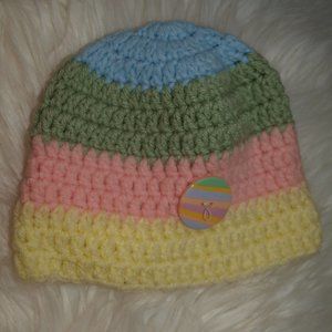 BABY HAT Yellow, Pink, Green, Blue Rainbow, HOMEMADE GENTLY USED